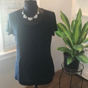 Rafaella Embroidered Lace Short Sleeve Top Sz LG